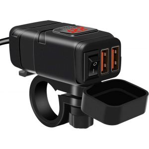 THEF-Chargeur de Voiture, Prise USB QC 3.0 et voltmètre LED 6-30V, Adaptateur USB étanche pour Moto IP65 avec Interrupteur Marche-arrêt pour SUV Marin de Bateau 12V (Rouge) - Neuf