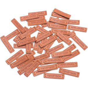 100pcs Étiquettes En Cuir Faites À La Main Étiquettes Rectangulaires En Pu Étiquettes De Vêtements En Relief Faites À La Pour Tricoter Accessoires De Couture Étiquettes(Marron) - Neuf
