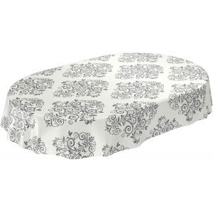 Sjzg-Nappe En Toile Cir&eacute;e Lavable Motif Vignes Beige/Cr&egrave;me Ovale 180 X 140 Cm - Neuf