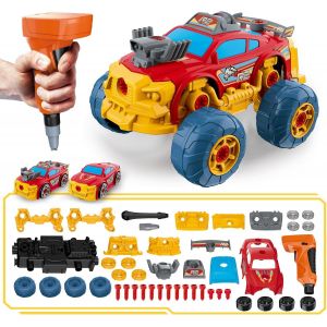 Voiture 3-En-1 D&eacute;montable Pour Gar&ccedil;ons De 3 &Agrave; 8 Ans,46 Pi&egrave;ces Camion De Construction Avec Perceuse &Eacute;lectrique,Construisez Votre Voiture Avec Outils,Id&eacute;al Cadeau Stem Pour Enfants (Rouge) - Neuf