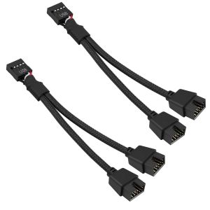 JGD-2 Pi&egrave;ces USB 2.0 9 Broches Femelle &agrave; Double C&acirc;ble d'Extension M&acirc;le, Carte M&egrave;re USB2.0 S&eacute;parateur d'En-T&ecirc;te Nylon Tress&eacute; Pour Ordinateur - Noir - Neuf