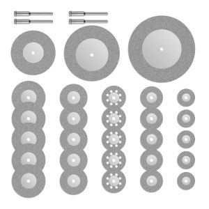 32 Pièces Mini Disques Diamant à Tronçonner Lame de Scie Circulaire Petite de 16/20/22/25/30/40/50/60mm Outil Rotatif de Rectification Dremel pour Pierres Précieuses Verre + 4pcs Mandrins Tiges - Neuf