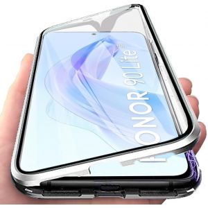 Kal-Coque Pour Honor 90 Lite, Coque D'adsorption Magnétique Ultra Mince À 360° Housse De Protection En Avant Et Arrière Verre Trempé Etui Transparent Métallique Antichoc, Argent - Neuf