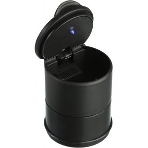 Cendrier porte-gobelet en plastique avec couvercle et éclairage LED - Accessoire intérieur de voiture - Camping-car - Éclairage LED - Porte-cigarette - Couleur noir - Neuf