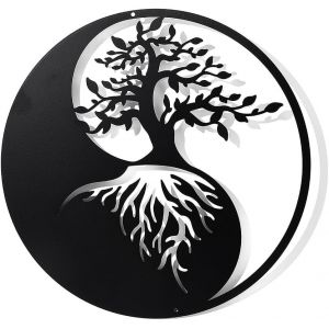 Cmwx-Arbre De Vie Décoration Murale En Métal, 30cm Yin Yang Mur Art Noir Tenture Murale Décor Silhouette Mur Art Pour Chambre Salon Salle De Bains Bureau Jardin Hôtel Décoration Murale - Neuf