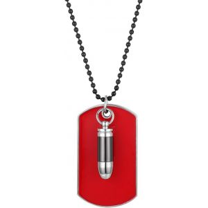 Kal-Collier Militaire Pour Homme, Collier Pendentif Plaque Dog Tag Arm&eacute;e Balle Cartouche Cha&icirc;ne Punk R&eacute;tro Couleur Noir Rouge Blanc Fantaisie Bijoux Cadeaux Anniversaires No&euml;l - Neuf