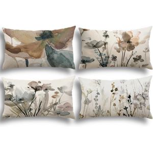 Cauc-Housse De Coussin 30x50 Lot De 4 Housse Coussin En Lin Coussins De Canap&eacute; Modernes Florale Peinture &Agrave; L'aquarelle Coussin Canape Chambre Canap&eacute; Ext&eacute;rieur Housse Oreiller 30 X 50 A090 - Neuf