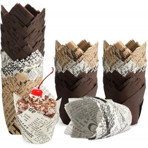 Jexnovashop-200 Pi&egrave;ces Caissette Muffins Papier Tulipe, Caissettes Cupcake Taille Standard, Naturel & Non Blanchi, Moule Muffins Papier Pour Cuisson Mariage, Anniversaire, F&ecirc;te (C) - Neuf