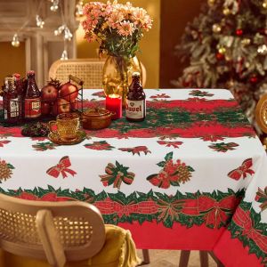 Nappe de Noël rectangulaire lavable et infroissable, utilisée pour les réunions de famille de Noël, décoration de table de salle à manger (C) - Neuf