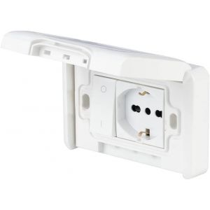PP6098X Kit d'encastrement d¿extérieur pré-assemblé avec prise et interrupteur bipolaire étanche - Prise murale externe pour usage extérieur avec prise Schuko - Support et vis de montage - Neuf