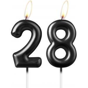 Sjzg-Bougie Noire Nacr&eacute;e En Forme De Chiffre 28, Belle D&eacute;coration De G&acirc;teau D'anniversaire Noire &Eacute;tincelante Pour Homme Et Femme - Neuf