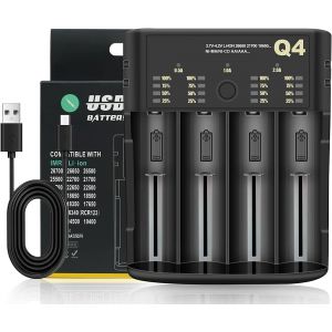 18650 Chargeur De Batterie Chargeur Rapide 4 Slots 3.6-4.2V Li - Ion Chargeur De Batterie Rechargeable: 10440 16340 18650 18700 20700 21700 22650, 1.2-2.4V Nimh/Nicd: Aaaa, Aaa, Aa, A, Sc, C - Neuf