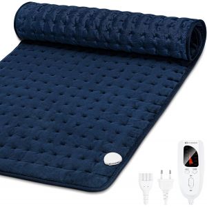 92x50cm Coussin Chauffant &Eacute;lectrique Extra Large, Arr&ecirc;t Automatique, 6 Niveaux De Temp&eacute;rature, Protection Contre La Surchauffe, Pad Chauffant Pour Dos, &Eacute;paule, Nuque, Ventre - Bleu Fonc&eacute; - Neuf