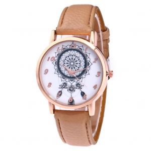 Zhoulianfa Leisure Couple Watch Souple Pu Cuir Litchi Imprim&eacute; Bracelet Montre-Bracelet Beige - Neuf