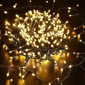500 LED Ext&eacute;rieur Electrique 12.5M Blanc Chaud Fil Vert Lumi&egrave;re Int&eacute;rieur avec 8 Modes Etanche pour No&euml;l F&ecirc;te Mariage H&ocirc;tel Maison D&eacute;coration - Neuf