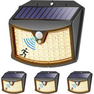 Lampe Solaire Exterieur, &iquest;Lot De 4&iquest;, 3 Modes Ip65 &Eacute;tanche - &Eacute;clairage Ext&eacute;rieur Solaire Pour Jardin, Garage, Patio, Lampe Exterieur Murale - Neuf