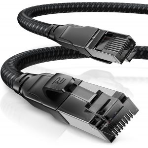 ERSHI-CSL ¿ Câble réseau CAT 8.1 40 Gbits ¿ 3 m ¿ Gaine en coton ¿ Black Series ¿ Câble LAN RJ45 ¿ Câble Ethernet CAT 8 Gigabit ¿ [2 - Neuf