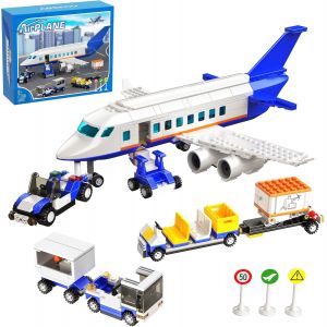 KALWL-City Avion De Ligne Ensemble De Blocs,Jouets De Construction D'Aéroport Maquette D'Avion,Remorque Véhicules,Camion À Bagages,Escalier D'Embarquement Et Signalisation,Cadeau Garçon Fille De 6+ A - Neuf