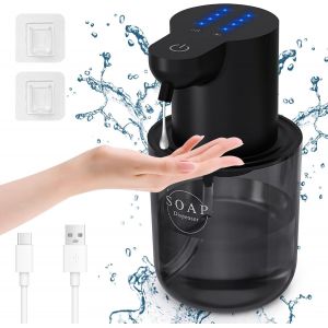 BHHBB-Distributeur Savon Automatique Liquide, 400ml Distributeur de Savon Électrique Mural, Affichage de la Batterie, Volume de Mousse Réglable à 4 Niveaux, pour Salle de Bain, Cuisine, Noir - Neuf