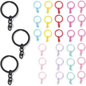 Gjhgf-30pcs Porte-Clés Anneaux Avec Chainette - Anneaux Split Anneaux Ouverts Vis Oeil, Anneaux De Porte-Clés En Métal Coloré, Porte-Clés Plats Rond, Pour Travaux Manuels, Fabrication De Bijoux - Neuf