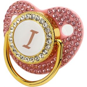 Sucette B&eacute;b&eacute; Dor&eacute;e Strass Lettre Bling B&eacute;b&eacute; Sucette Personnalis&eacute;e Bling Sucette Incurv&eacute;e En Silicone Avec Clip De Cha&icirc;ne Pour B&eacute;b&eacute; Douche Nouveau-N&eacute; Photographie (Lettre Je) - Neuf