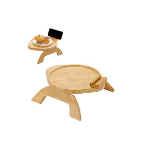 Plateau Rond En Bambou &Agrave; Clipser Pour Accoudoir De Canap&eacute; Avec Support Pour T&eacute;l&eacute;phone - Rond - Neuf