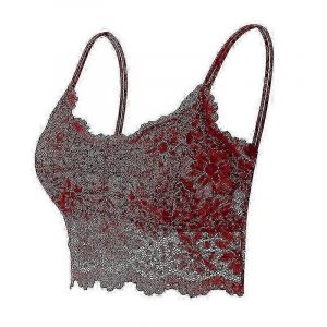 Women Sleeveless Lace Vest Bra Cropped Top Camisole Padded Tank Tops Fitness Underwear Floral Lace Bralette 7 Colors-L Xl-Wine Red - Neuf