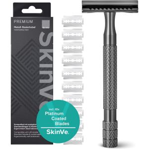 ERYI-Rasoir De Sécurité Premium Edition Anthracite Avec 10 Lames De Rasoir I Zero Waste Wet Razor Pour Homme Et Femme I Rasoir De Sécurité Durable Avec Tête De Lame Double Face I Sans Plastique - Neuf