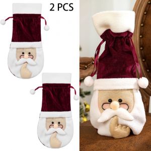 Lot De 2 Housses De Bouteille De Vin Rouge De Noël, Cadeaux De Noël, Motif Père Noël, Pour Décoration De Table De Noël - Neuf