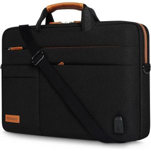 17 Pouces Grande Sacoche pour Ordinateur Portable Housse Sac avec Port de Chargeur USB Externe Sacoche Bandoulière pour 17-17.3"" Notebook/Dell/Lenovo/HP/ASUS,Noir&Marron 1 - Neuf
