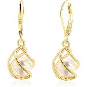 Chenquansarl-Boucles D'oreilles Pendantes En Perles En Cage Plaquées Or 18 Carats Pour Femmes, Boucles D'oreilles Légères À Levier, Bijou Minimaliste, Cadeau Pour Elle - Neuf