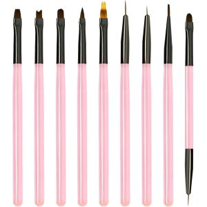 Pinceau Nail Art Kawaii Ongles Gel Professionnel Avec Capuchon Pinceau Ombre, 5 Pièces Pinceaux Uv Construction French Fin Rond Liner Plat Degrader Set Pour Vernis Semi Permanent Peinture - Neuf