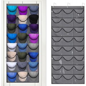 Cauc-Porte Chapeau,Range Casquette,Organisateur De Casquette,Porte Casquette Mural Avec 24 Poches,&Eacute;tag&egrave;re De Porte Pour Casquettes De Baseball Pour Ranger Et Pr&eacute;senter Votre Collection Chapeau (Gris) - Neuf