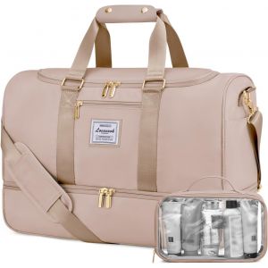 KALANKA-Sac de Voyage Femme 37L - Bagage &agrave; Main L&eacute;ger Avec Compartiment Chaussures, Imperm&eacute;able - Week-End, H&ocirc;pital, Sport, Gym - Sac Humide S&eacute;par&eacute; - Sable - Neuf