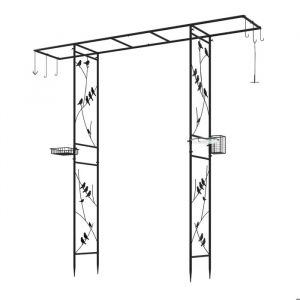 Arche De Jardin Avec Treillis 212x40x213 Cm Costway-Avec Bol D'eau,Plateau En Filet,Mangeoire Pour Attirer Oiseaux-7 Crochets-Noir - Neuf