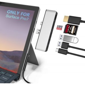 Station D'Accueil Surface Pro 7 Usb Avec 4K Hdmi, Transport Haute Vitesse 2 Ports Usb 3.0, Usb-C, Adaptateur Sd/Tf Pour Lecteur De Carte Momery Pour Surface Pro 7, Aluminium - Neuf