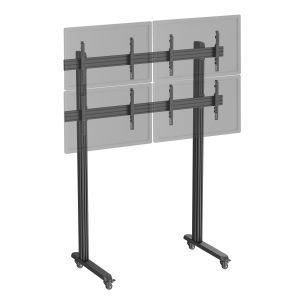 Support TV sur pieds - mur d'images 4 &eacute;crans 45''- 55'' hauteur 240cm &agrave; roulettes noir - Neuf