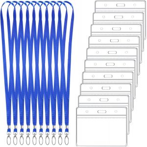 10 Pcs Tour de Cou Badge, 10 Porte Badge Transparent et 10 Cordon de Cou Noir avec Crochet Pivotant, Cordon Porte Badge pour Carte d'Identit&eacute; Carte d'&Eacute;tudiant Carte d'Acc&egrave;s - Neuf