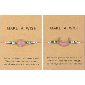 Kal-Faire Un V?u Soleil Et Lune À La Main Résine Druzy Bracelet Wrap Amitié Tressé Bracelet Réglable Poignet Cordon Perlé Bracelet Pour Femmes Filles - Neuf