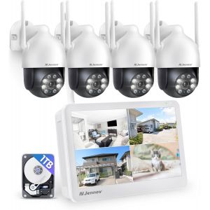 JEXNOVASHOP-5MP PTZ Kit Cam&eacute;ra Surveillance WiFi Ext&eacute;rieure avec 10"" Moniteur, 10CH 5MP NVR 1TB HDD, 4X5MP HD IP Cam&eacute;ra, Vision Nocturne Couleur, D&eacute;tection Humaine, Audio Bidirectionnel, Suivi Automa - Neuf