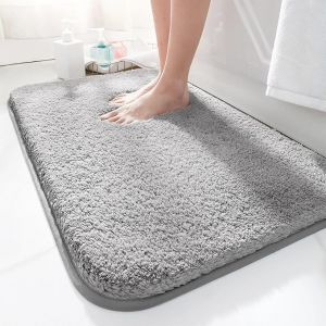 Tapis de bain antid&eacute;rapant, doux et absorbant en microfibre, lavable en machine, pour baignoire, douche et salle de bain, gris fonc&eacute; - Neuf