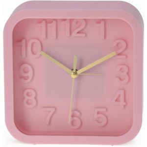 KAL-Réveil Analogique À Quartz - Horloge De Table Au Design Rétro - 13 X 13 Cm - Rose - Neuf