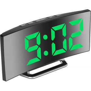 KAL-Réveil Numérique Pour Chambres À Coucher, Écran Miroir 7'' Led, 2 Luminosités, 12/24H, Température, Date, Veilleuse, Snooze, Alimentation Usb, Fonction Mémoire(Vert) - Neuf