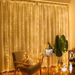 Kal-Rideau De Lumière De Fée,Rideau De Lumière Intérieur Extérieur 2x2 M Lumières De Fée Intérieure 200 Led Ip65 Imperméable Rideau De Lumière De Fée Avec 10 Crochets Pour La Saint-Valentin (Blanc - Neuf