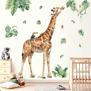 ERYI-Stickers Muraux Enfants Girafe Grand Autocollant Mural Animaux Safari Girafe Feuilles Tropical Décoration Murale Bébé Pépinière Chambre Enfants - Neuf