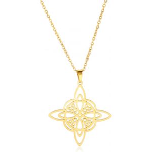 Kal-Collier En Acier Inoxydable Avec N?ud De Sorcière Celtique Pour Homme Et Femme - Pendentif En Forme De N?ud De Sorcière Géométrique - Amulette Magique Wiccan Païenne - Cadeau D'anniversaire - Neuf