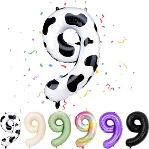 Grand Ballon En Aluminium En Forme De Chiffre 9 - Motif Vache - Auto-Gonflant - Pour D&eacute;coration D'Anniversaire De Gar&ccedil;ons Et Filles - Grand Format - 101,6 Cm - Neuf