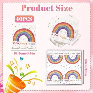 Tianyi-Lot De 40 Serviettes Arc-En-Ciel - Décoration De Table Pour Enfant - Rentrée Scolaire - Décoration De Rentrée Des Classes - Pour Fille Et Garçon - Décoration D'anniversaire - Baptême - « Schön - Neuf