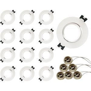 Cheng-Spot Encastrable Gu10 Set, Cadre De Spot Gu10 Avec Douille Gu10, Trou De Montage Ø70-80mm, Orientable 30°, Ac 230v, Support De Spot Encastré Pour Ampoule Led Mr16(50mm De Diamètre), 12 Unité - Neuf