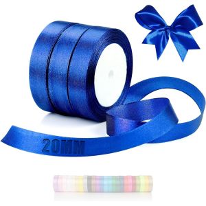 66 M Ruban En Satin 3 Rouleaux Ruban Bleu Royal Largeur 20 Mm Rubans Pour Couture Pour Mariage Bapt&ecirc;me Anniversaire Emballage Cadeau D&eacute;coration De Table De No&euml;l Bouquet D&eacute;coration - Neuf